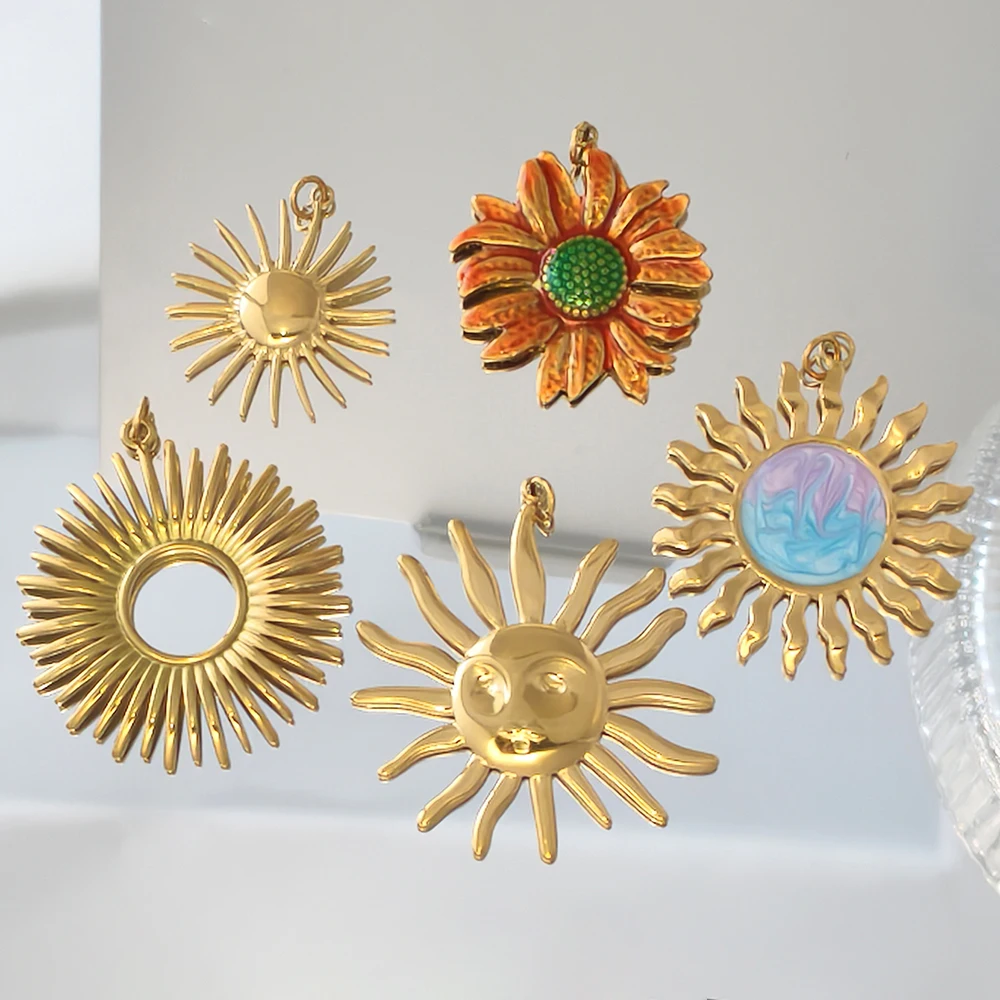 Colorful Sun Charms Enamel Stainless Steel Flower Pendant Necklace Earring Findings Metal Shell Craft DIY Jewelry Accessories