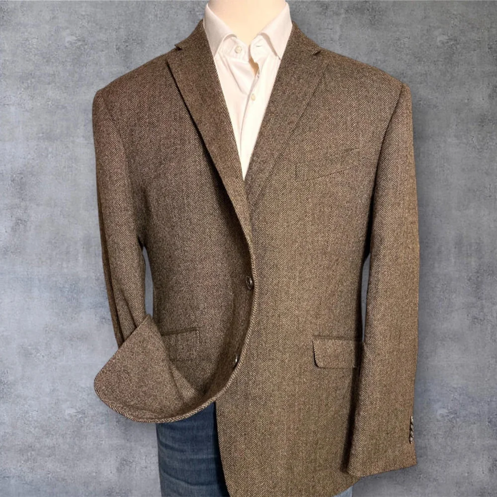 

Мужской пиджак с узором «елочка», однобортный пиджак с лацканами, приталенный стильный удобный дышащий пиджак, рабочая одежда, официальное пальто