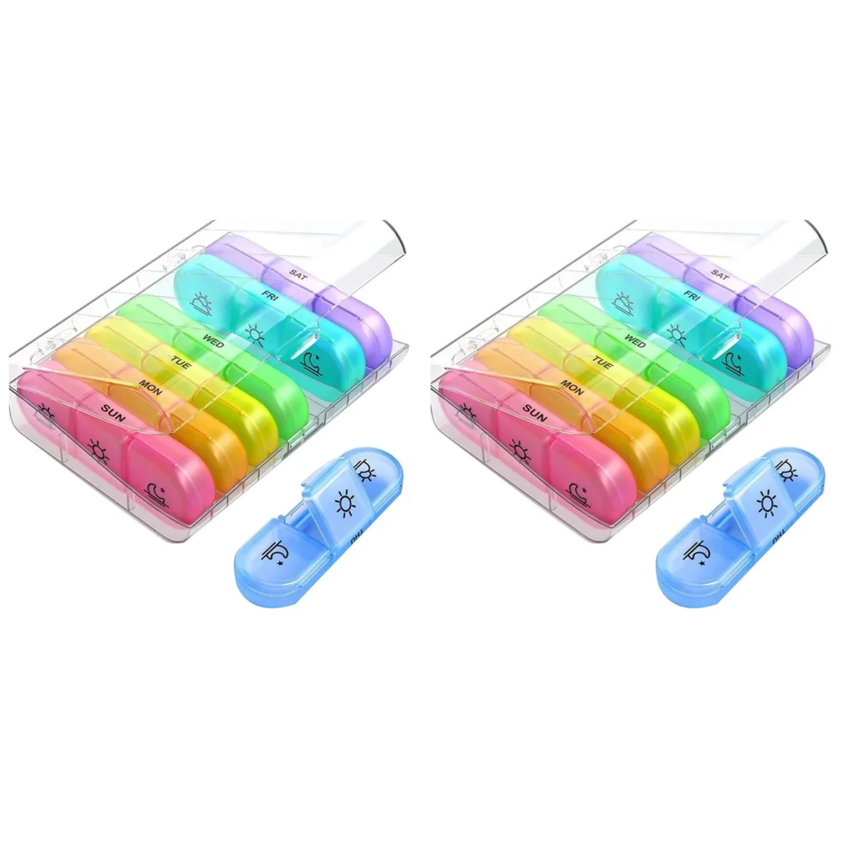 【Popular】 2X Pastillero Organizador de 7 días 21 rejillas 3 veces Viaje portátil de un día con compartimentos grandes para medicina de vitaminas,B