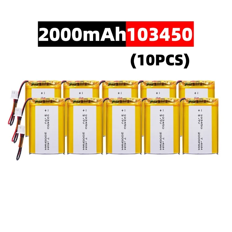 103450 3.7 V 2000 mAh Polymeer Lithium Oplaadbare Batterij jst PH 2.0mm 2pin plug voor Camera GPS navigator MP5 Bluetooth Headset