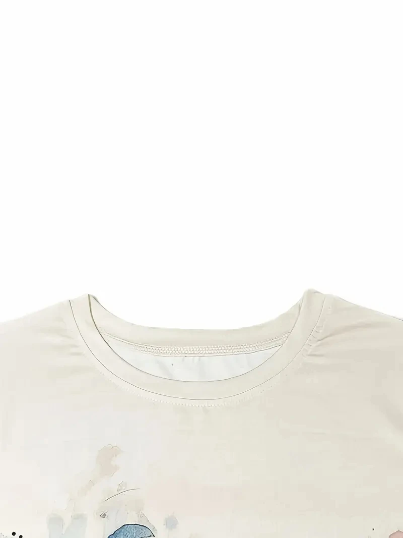 ผู้หญิงพลัสขนาด 3D เรโทรพิมพ์เสื้อแขนสั้น,หลวมและลำลอง,นุ่ม,สบายและระบายอากาศได้,เหมาะสำหรับกีฬากลางแจ้ง