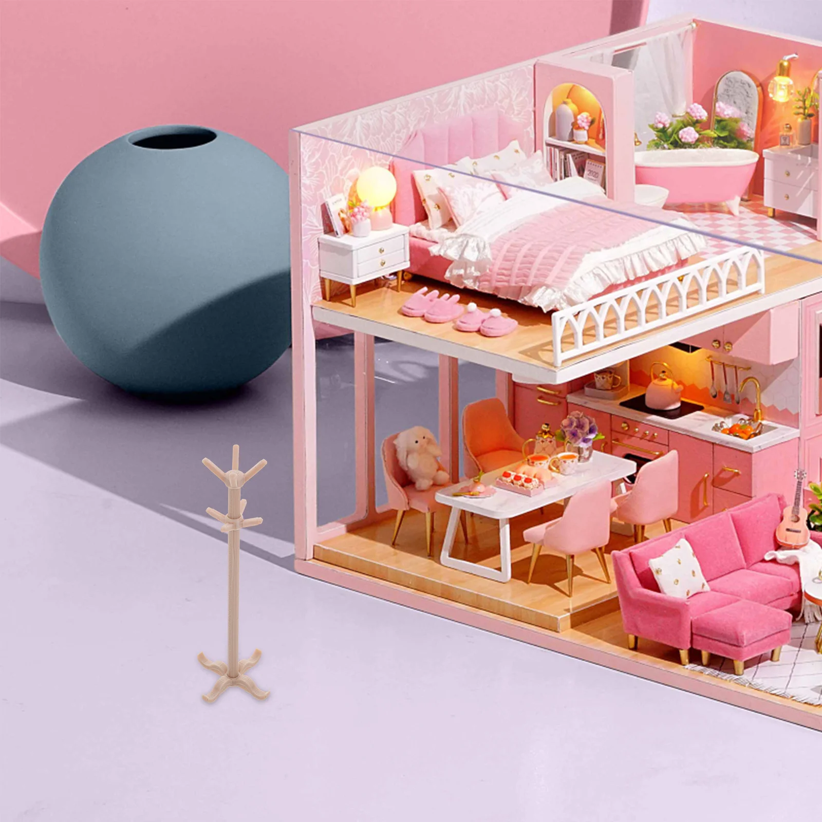 ドールハウスミニ家具キャビネット本棚装飾ディスプレイスタンド金属製衣類ラック帽子ハンガー