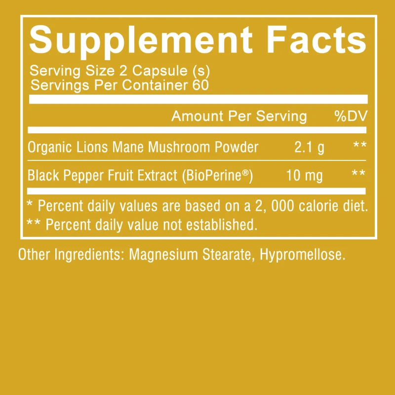 Natural Lion\'s Mane Mushroom Capsules - Improves Mental Clarity, Concentration and Cognitive Support