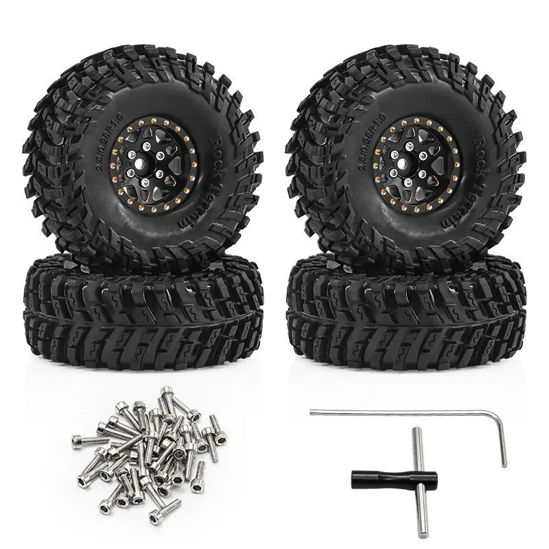 

1.0‘’ Beadlock Climbing Tires Metal Wheel Rim Hub 64x24mm Adapter 7mm for 1/18 1/16 RC Car Crawler Accessories