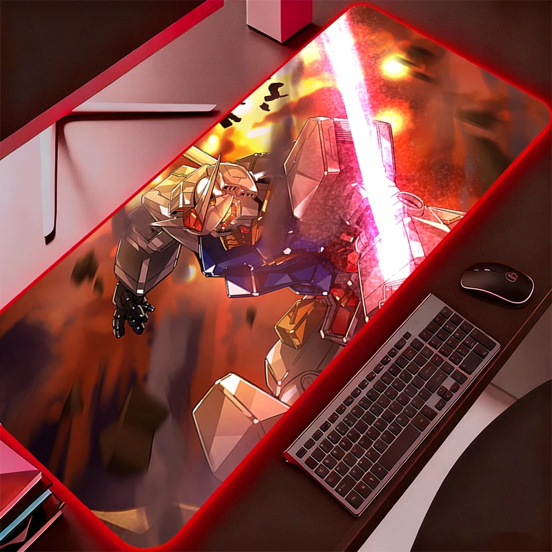 Alfombrilla de ratón con retroiluminación RGB, accesorios para juegos Mobile Suit Gundam, alfombrilla para teclado de ordenador, alfombrilla LED para ratón