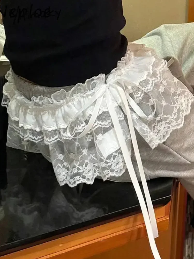 2025 Primavera Verano mujeres Y2K encaje coreano Mini falda en capas ropa de calle con cordones volantes Harajuku faldas plisadas de cintura alta para mujer