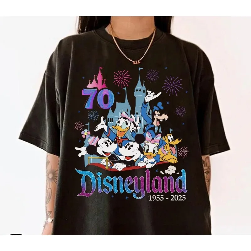 

Disney World 70th Anniversary 2025 Mickey and Friends Unisex Adult Kids T-Shirt Cotton fashion streetwear women clothes