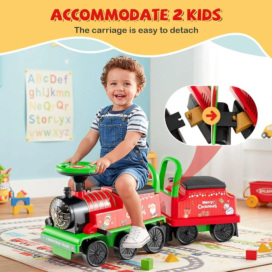 2人乗りの電動列車、取り外し可能な車両、軌道不要、座席下収納、ホイッスル音楽、カラフルなフラッシュ付き