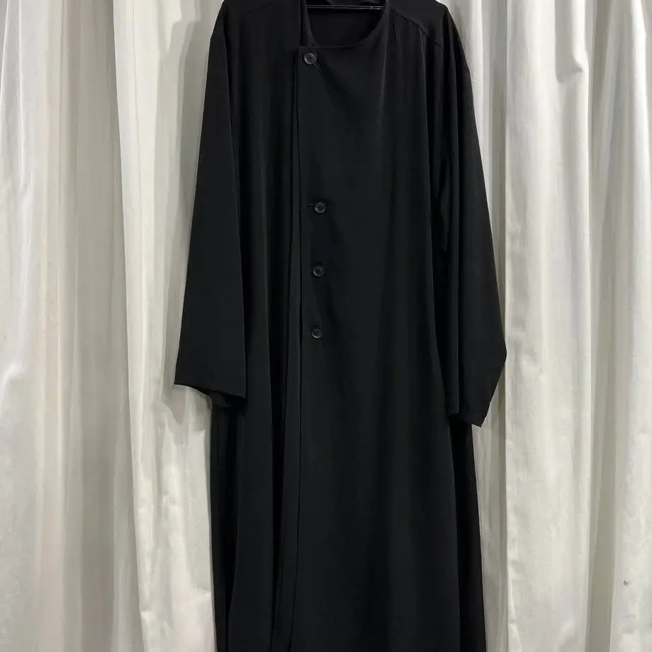 TOP-YAMAMOTO ® Minimalist black mid-length trench coat women's long-sleeved cardigan
