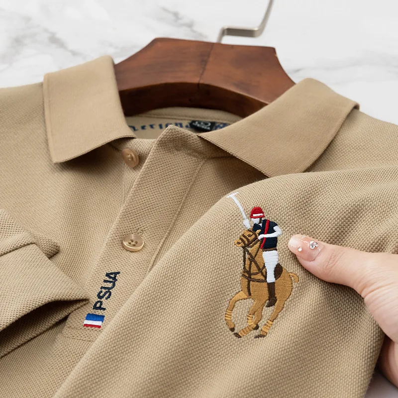 

New 100% Cotton Spring Autumn Men's Polo Shirts Luxury Long Sleeve Solid Color Embroidery Casual Male T-shirts Fashion Man Tees