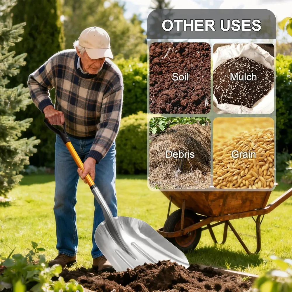 Pá de neve de alumínio resistente com alça D, 45 polegadas leve para entrada de automóveis e jardinagem, ferramenta multiuso