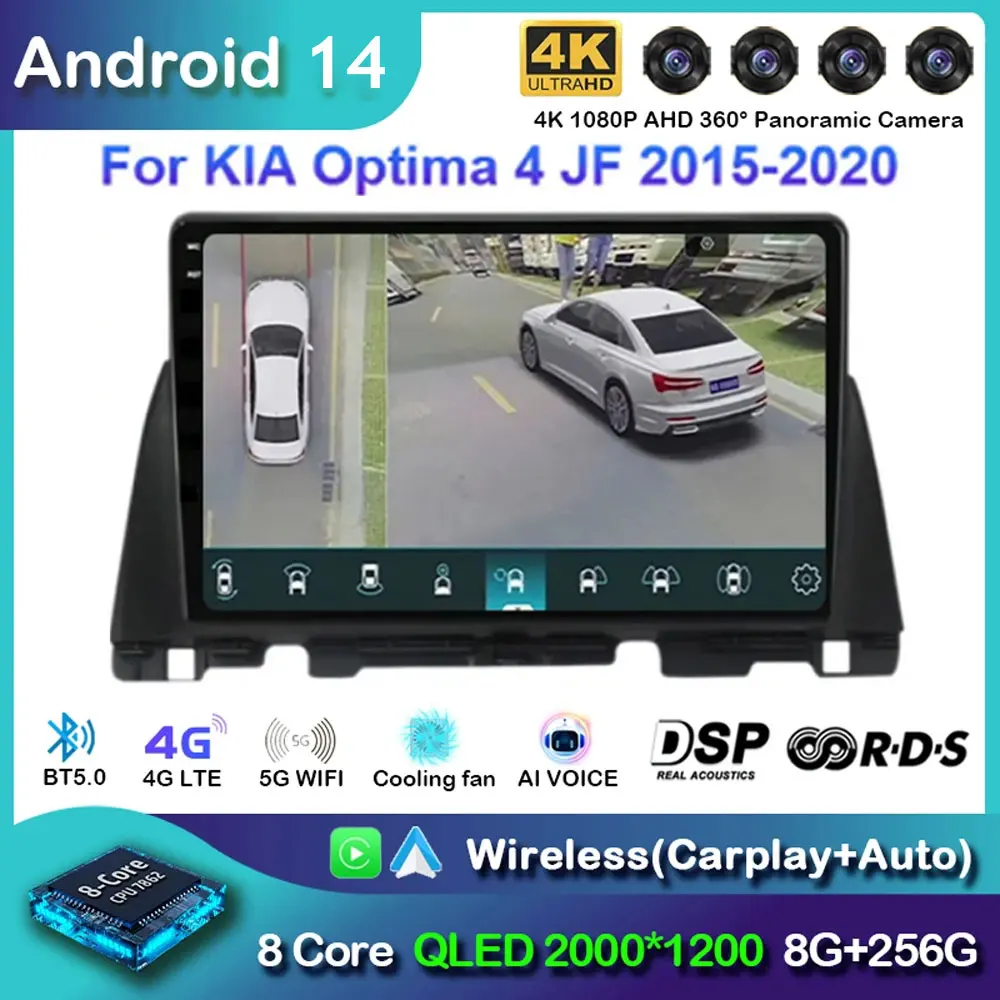 

Android 14 Carplay Auto Car Radio For Kia Optima 4 JF 2015 - 2020 Navigation GPS Multimedia Player Stereo wifi+4G 2 din video BT