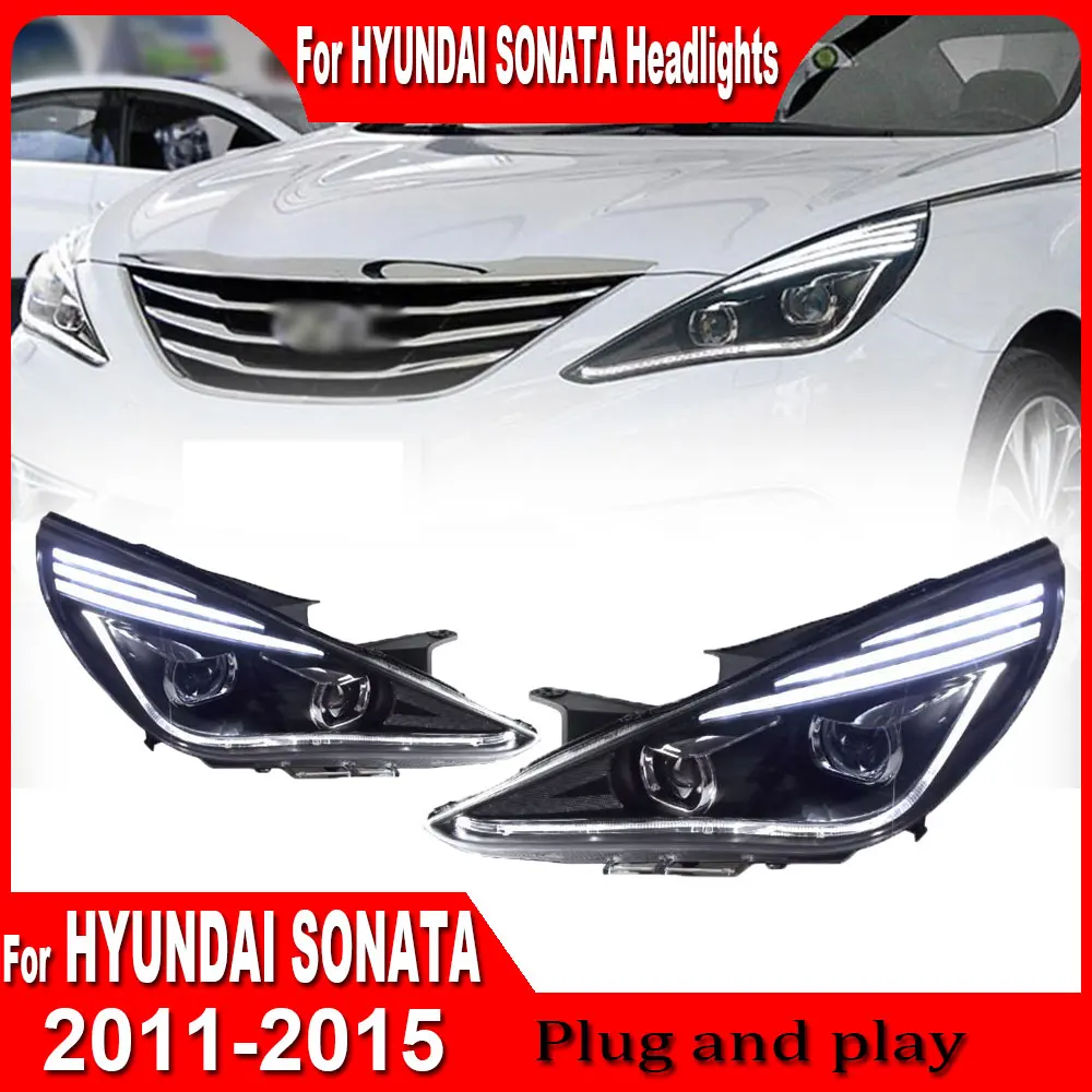 

Автомобильные фары для Hyundai Sonata, 8 фар, 2011, 2012, 2013, 2014, 2015, новейший стиль, фонари дневного света, двойной проектор, автомобильные аксессуары