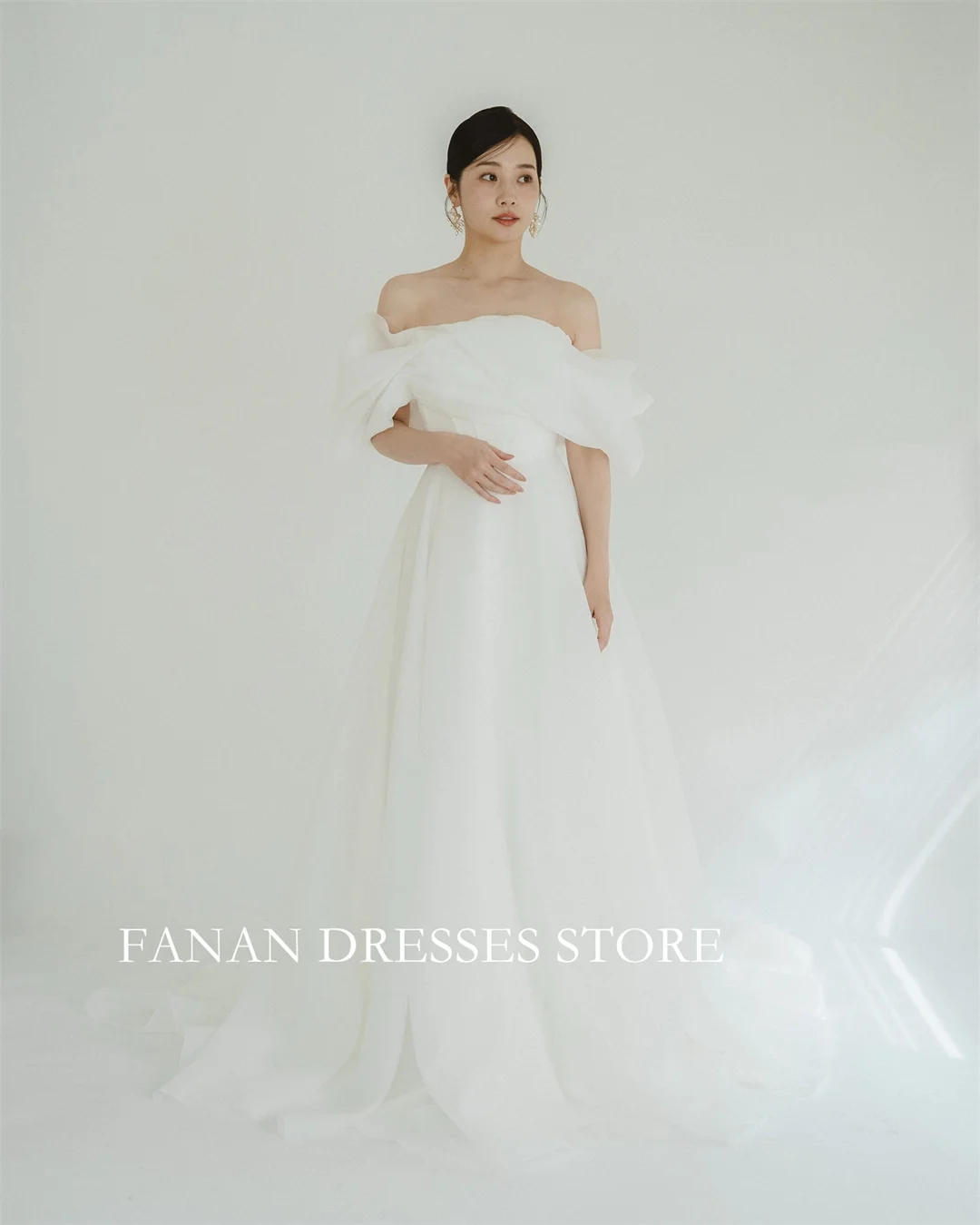 FANAN Off Shoulder Korea Princess Wedding Dresses 웨딩드레스 Organza Ivory Lace-up Customized Pretty Bride Gowns Plus Size