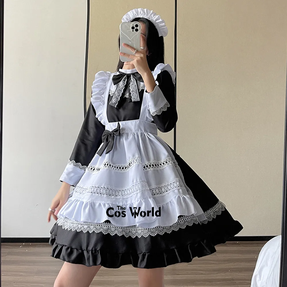 S-5XL Japanese Lolita Sweet Housekeeper Maidservant Restaurant Apron Maid Dress Uniform Outfits Anime Cosplay Costumes