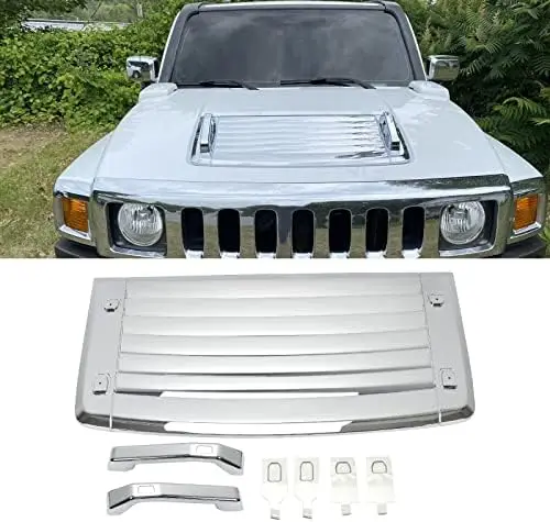 

HECASA 3 шт. хромированные накладки на вентиляционные отверстия капота для Hummer H3/H3T 2006-2010 годов — серебристые накладки на ручки и декоративные молдинги на панель багажника