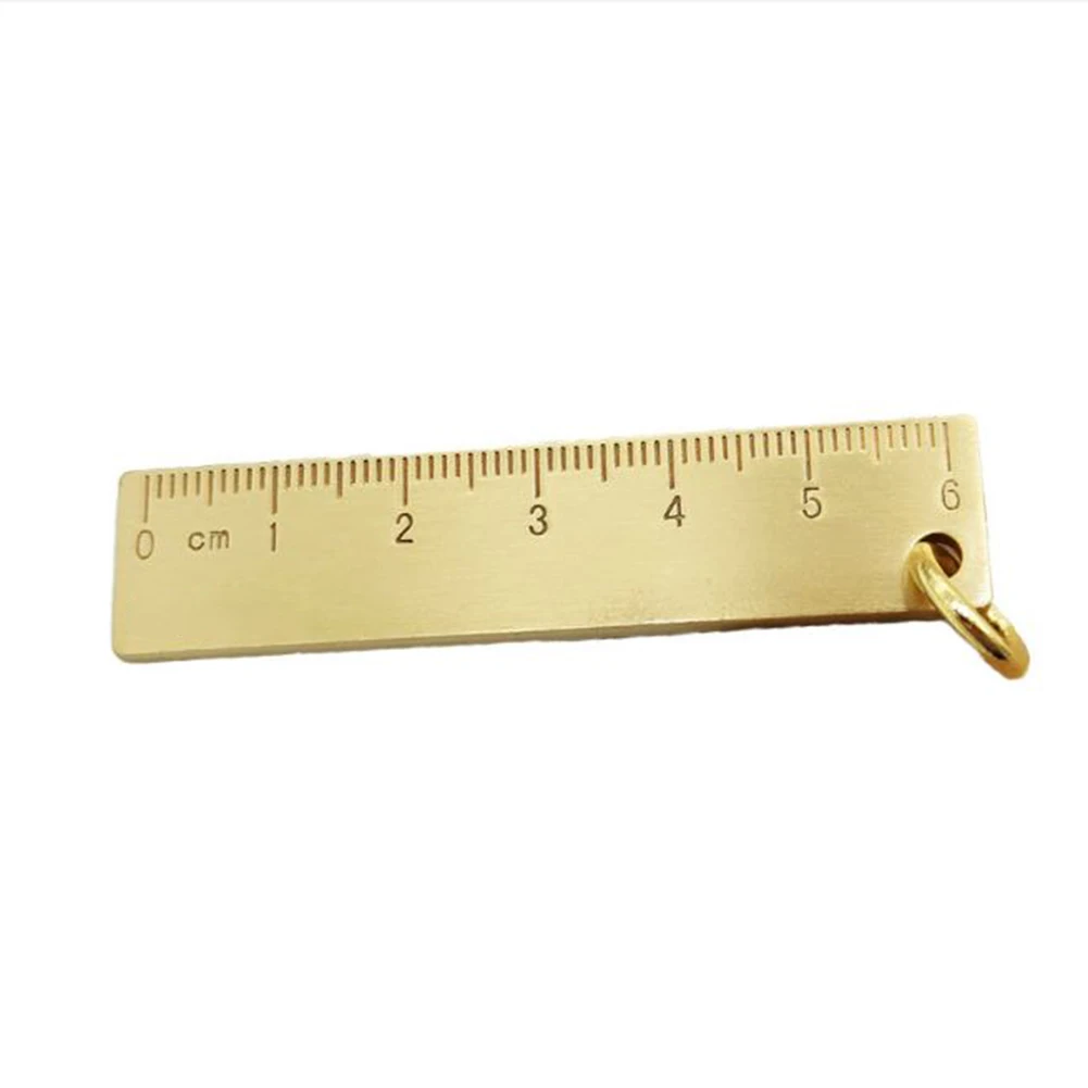 1pc Vintage Brass Straight Ruler Brass Metal Ruler Copper Key Pendant Number Plate Drafting Supplies Keychain Measuring Tools