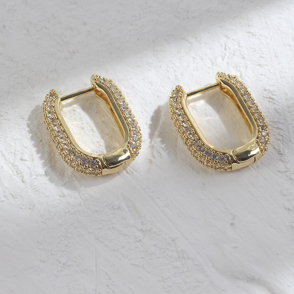 

2024 Trend Luxury Hoop Earrings For Women Square Circle Shape Cubic Zirconia Wedding Jewelry Couple Gift aretes mujer