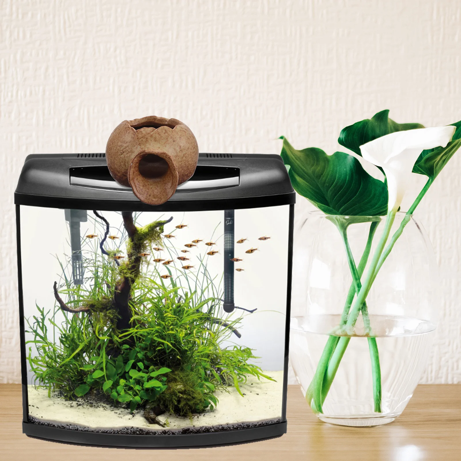 

Ceramic Jar Waterfall Outdoor Tabletop Fountain Bubbling Recirculating Terracotta Pot Plant Holder Garden Patio Summer Lotus