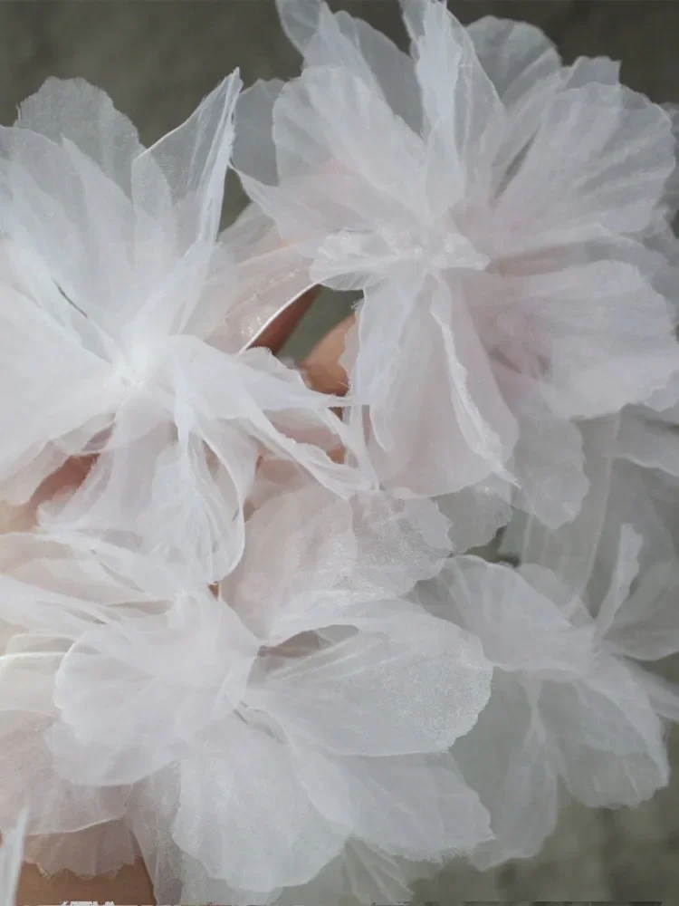 Large Flower Organza Fabric Decorative Dress Lace Accessories Wholesale Cloth for Sewing Diy By Meters Material