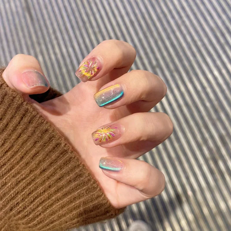 

Hand-worn nail, cat's eye flower blooming piece, nail art sticker, and the finished product can be disassembled.