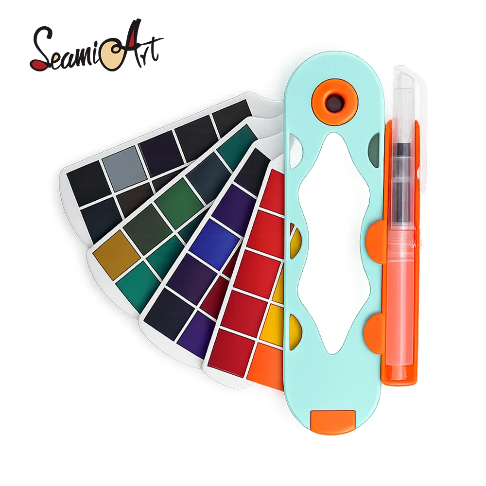 SeamiArt 20/30/40 Farben Dopamin Fächerförmiges Festes Aquarellfarben-Set mit 1 Wasserpinsel zum Malen