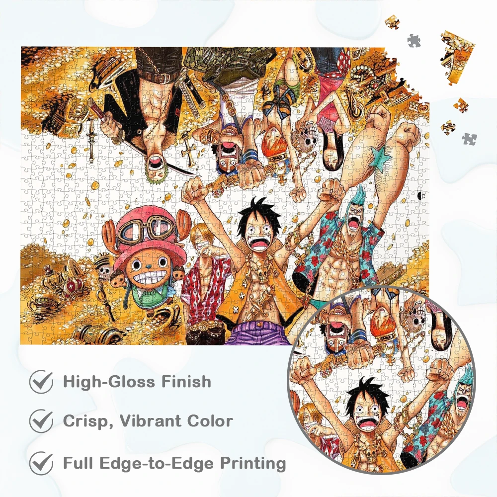One Piece Anime Cartoon Jigsaw Puzzles Pirates Treasures Puzzles for Adults Straw Hat Pirates Unique Design Board Games Fun Game