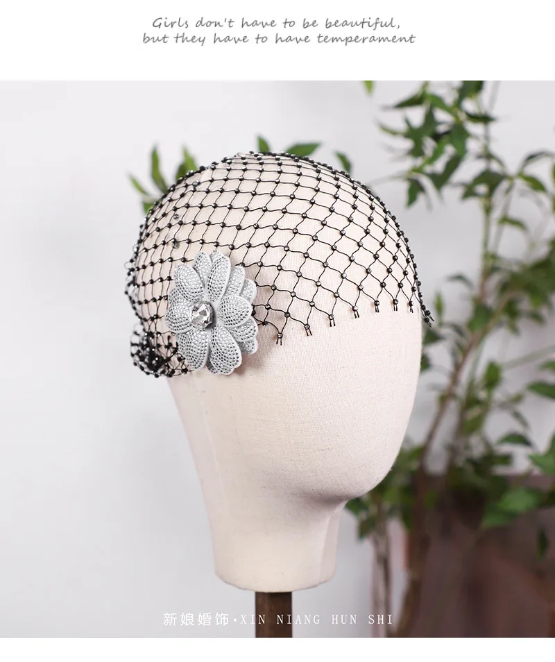 Womens Sparkling Hat Rhinestone Flower Net Cap