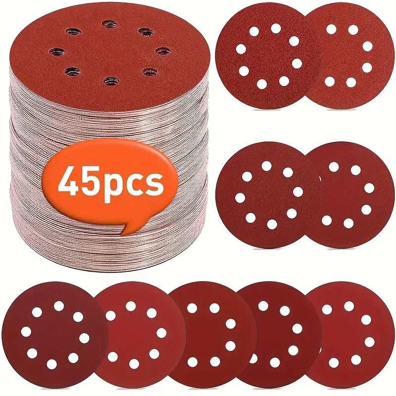 

45Pcs 8 Hole 125mm Sandpaper Woodworking Metal Grinding Disc Abrasive Polishing Tool 60-800 Grit Sanding Discs