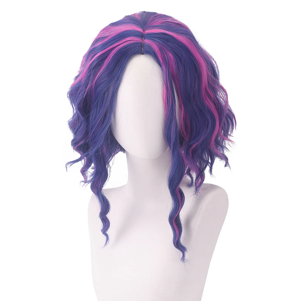 Mi-ha Academia Lady-N Inspired Blue Purple Ombre Wavy Long Synthetic Cosplay Wig Anime Costume Party Hair
