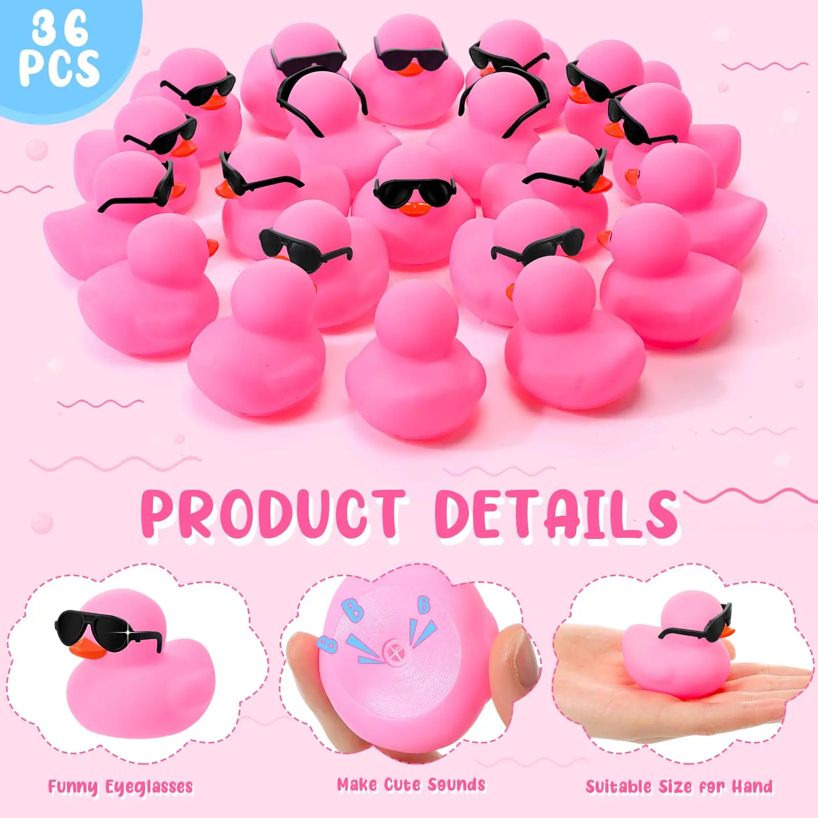 6/12/24/36 Mini Rubber Ducks Pink with Sunglasses Sets Duck Toys Squeaky Rubber Ducks Cute Duckies for Little One Birthday Party