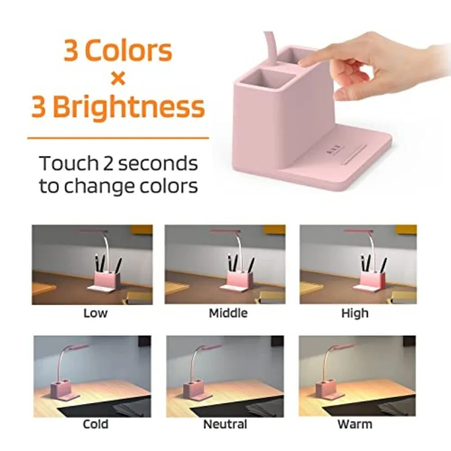 Cute Desk Lamp, Table Light for Women, Teen Girls, Adjustable LED, Small, Rechargeable, Battery Operated, Touch Control, Goosen view 3