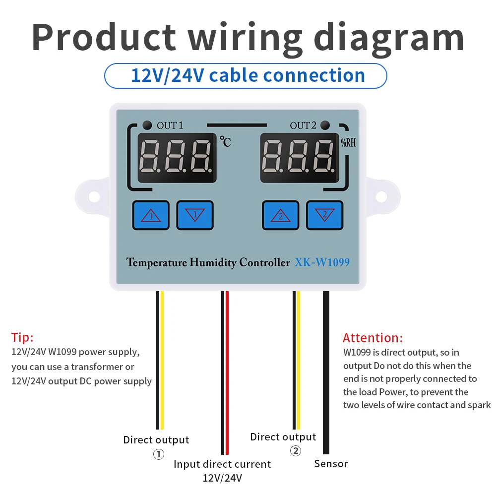 Dual Display Digital Temperature Humidity Controller AC 110-220V Egg Incubator Thermostat Humidity Controller XK-W1099 EU Plug