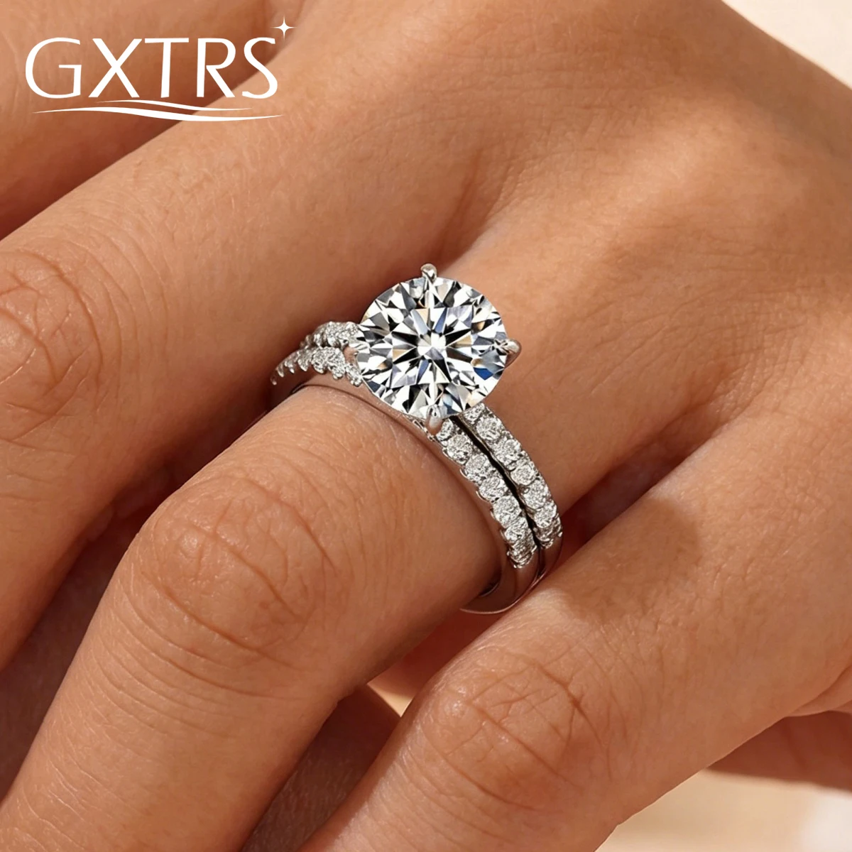 GXTRS 3CT Full Moissanite Ring Sets For Women Men 925 Sterling Silver Lab Diamond Engagement Wedding Band Fine Jewelry Certified