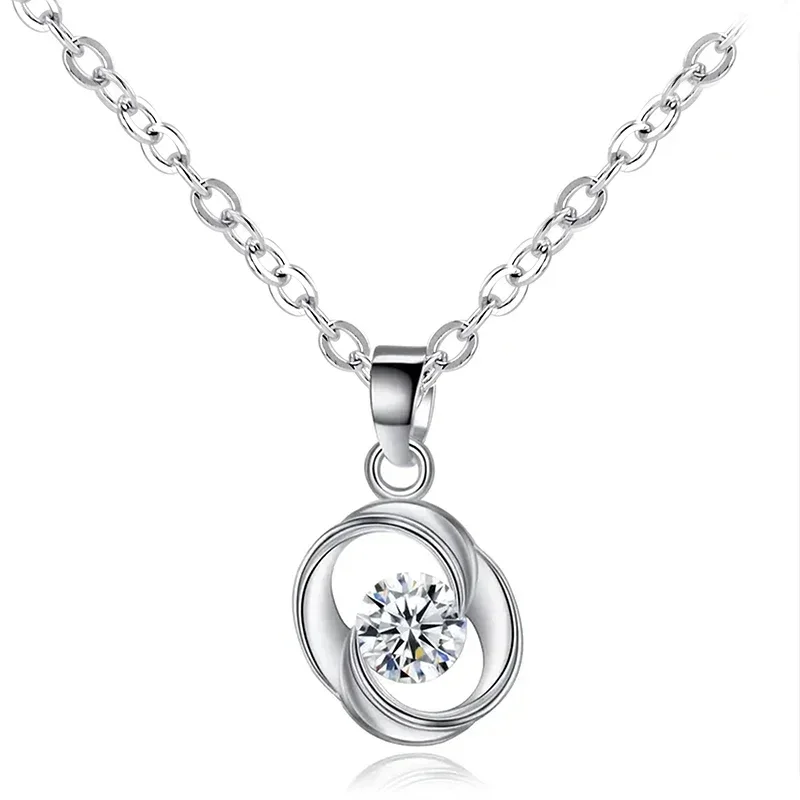 2024 Flower Shaped Pendant Necklace for Women Silver Color Crystal Cubic Zirconia Aesthetic Female  Wedding Jewelry image 2