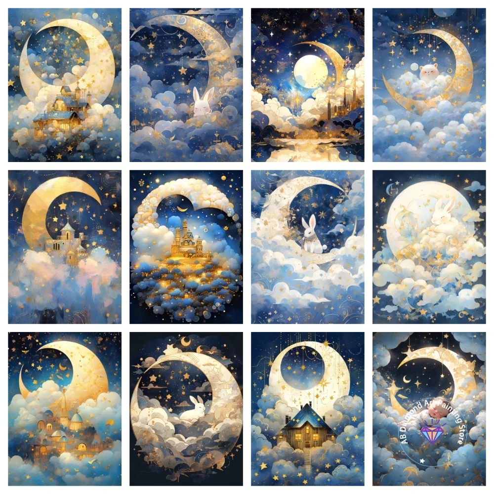 

Dreamy Moon Castle Landscape Angel AB Diamond Painting Kit Square Round Diamond 5D DIY Mosaic Handmade Art Gift Home Decor