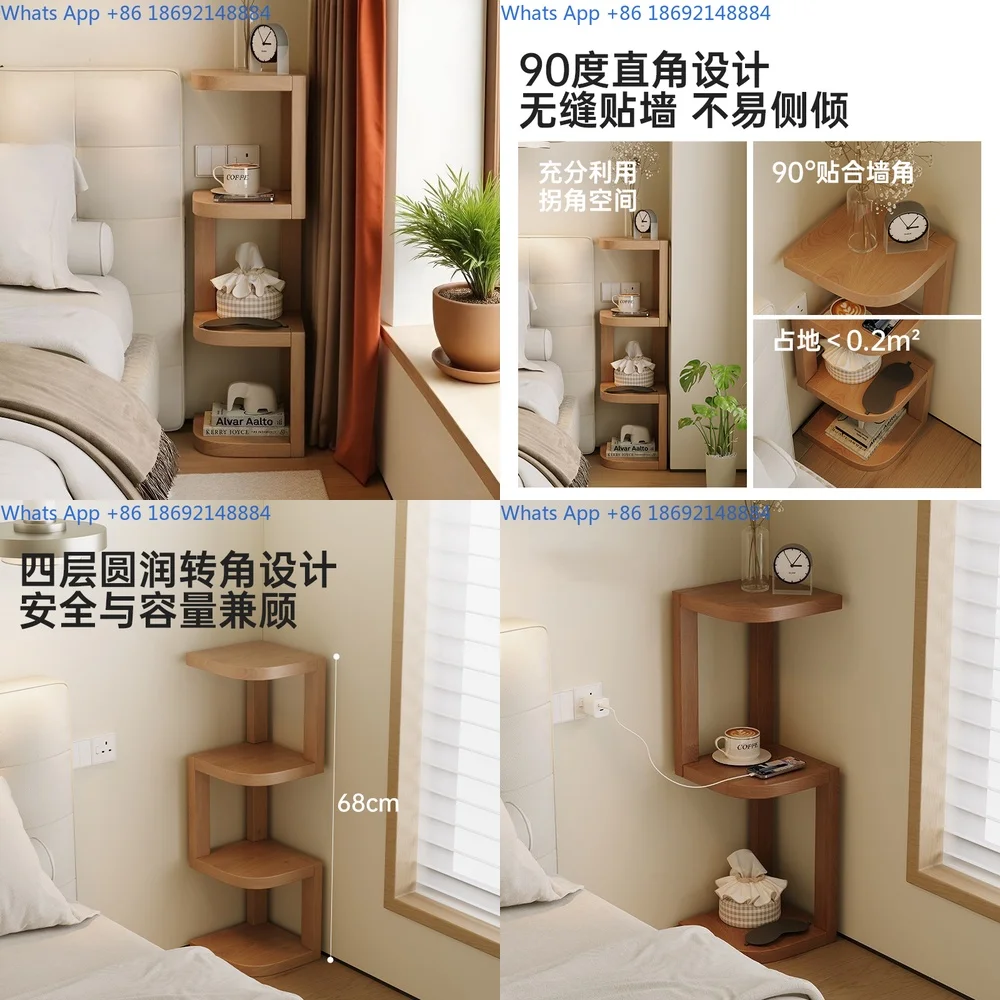 

Solid Wood Nightstand Corner Shelf Narrow Storage Cabinet for Home Bedroom Space Saving Organizer