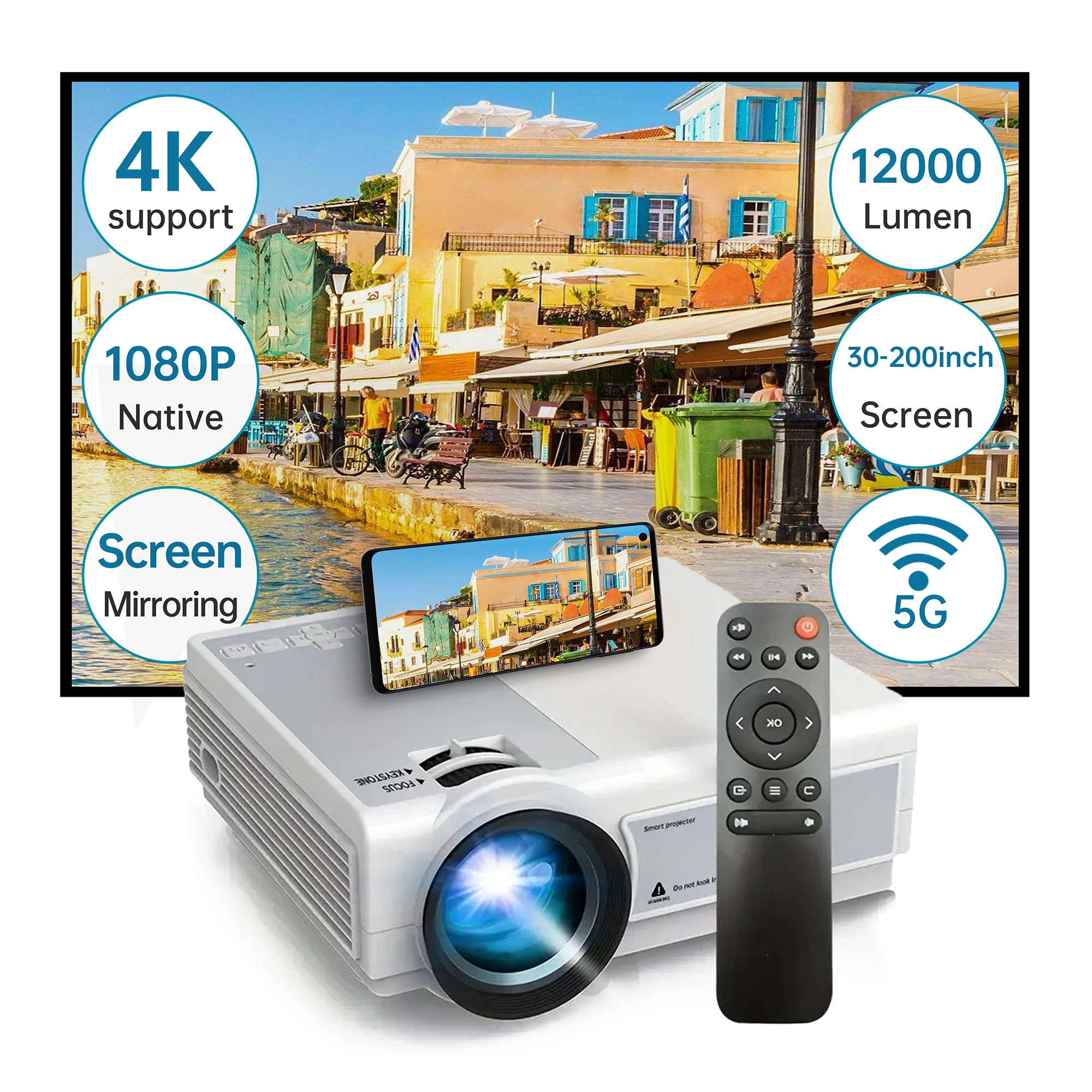 July008 Professional Manufacturer 1080P Full HD Bluetooth WIFI LCD Smart Projector Wireless TV Portable Mini Cinema