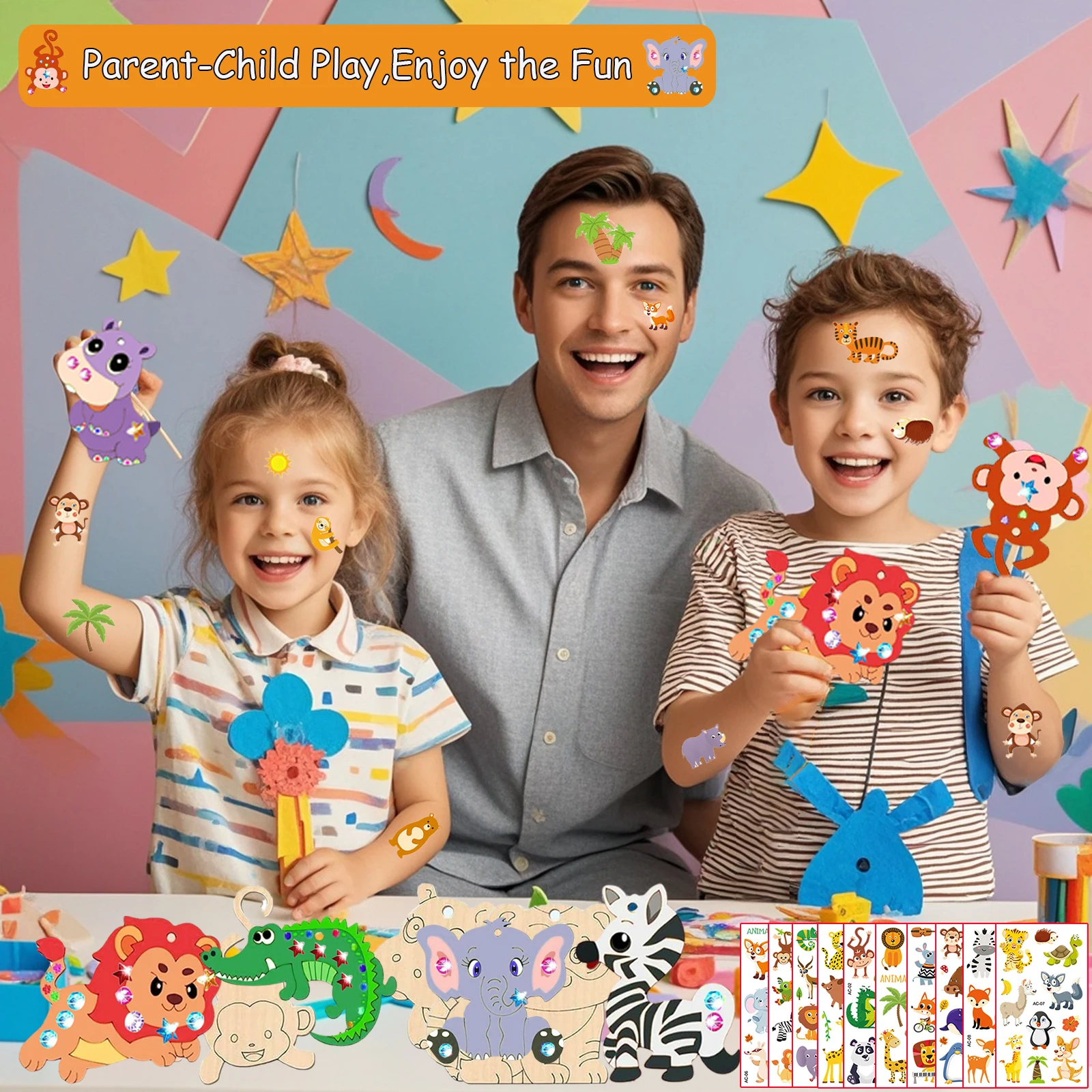 270PCS Zestaw drewnianych rękodzieła dla zwierząt, rękodzieło urodzinowe, drewniane wisiorki do malowania, zestaw rzemieślniczy