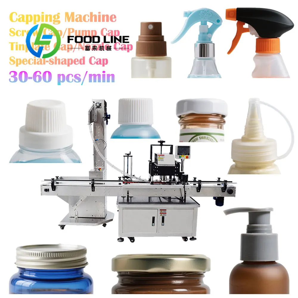 Automatic 4-Wheel Capping Machine Screw Threaded Pump Head Spray Head Cap Tinplate Lids Sauce Bottles Triangular Squeeze Cap