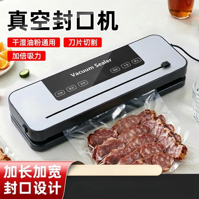 Silver Automatic Vacuum Sealer Built-in Cutter Mini Food Sealing Machine For Kitchen Fresh Storage
