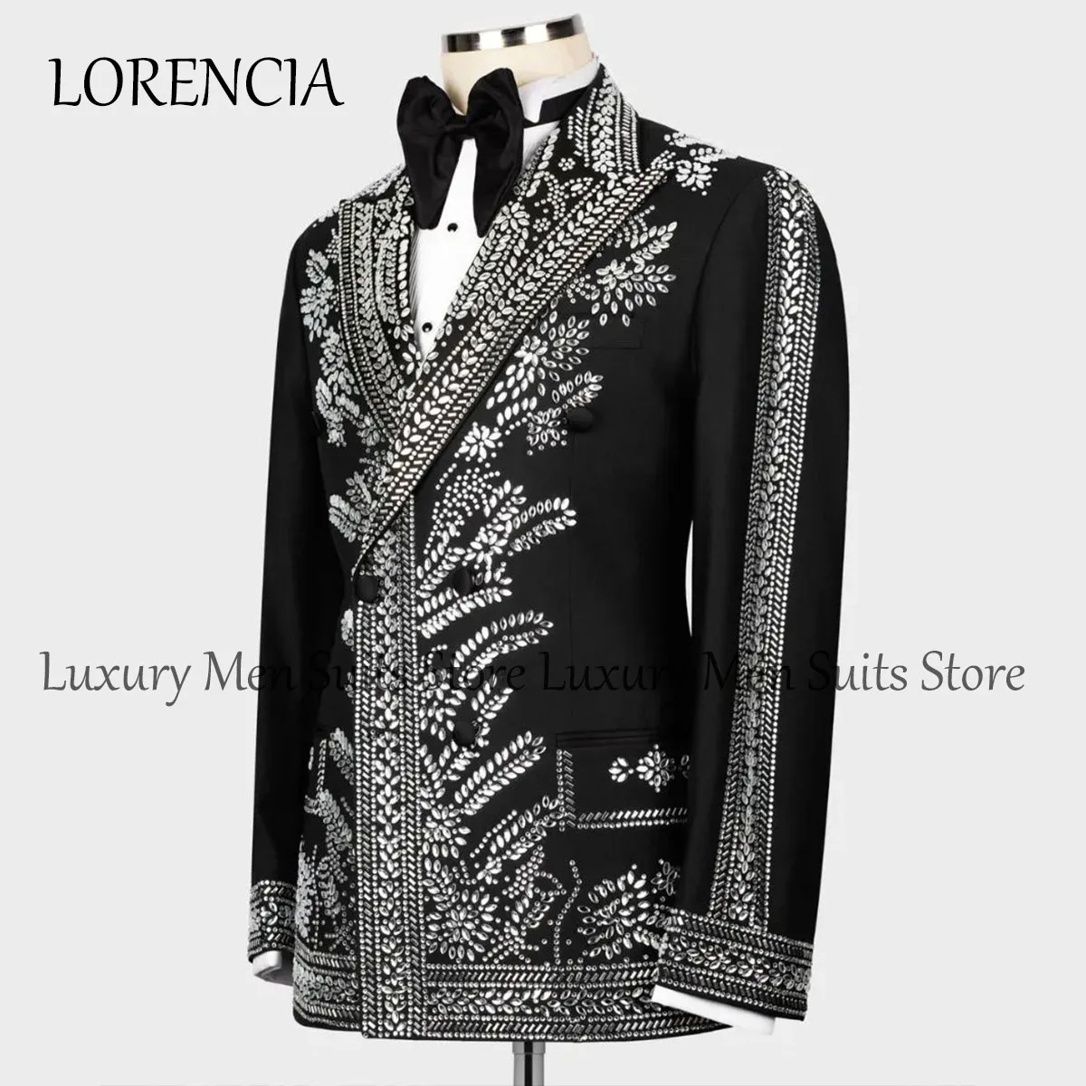 Sparkly Formal Crystal Tuxedos Men Suits 2 PCS Groom Wedding Party Prom Blazers Pants Outfit Male Suit Terno Masculino Completo