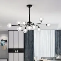SANDYHA Nordic Black Ceiling Chandeliers Led Light Magic Bean Glass Ball Shade for Living Room Bedroom Home Decor Indoor Lamp