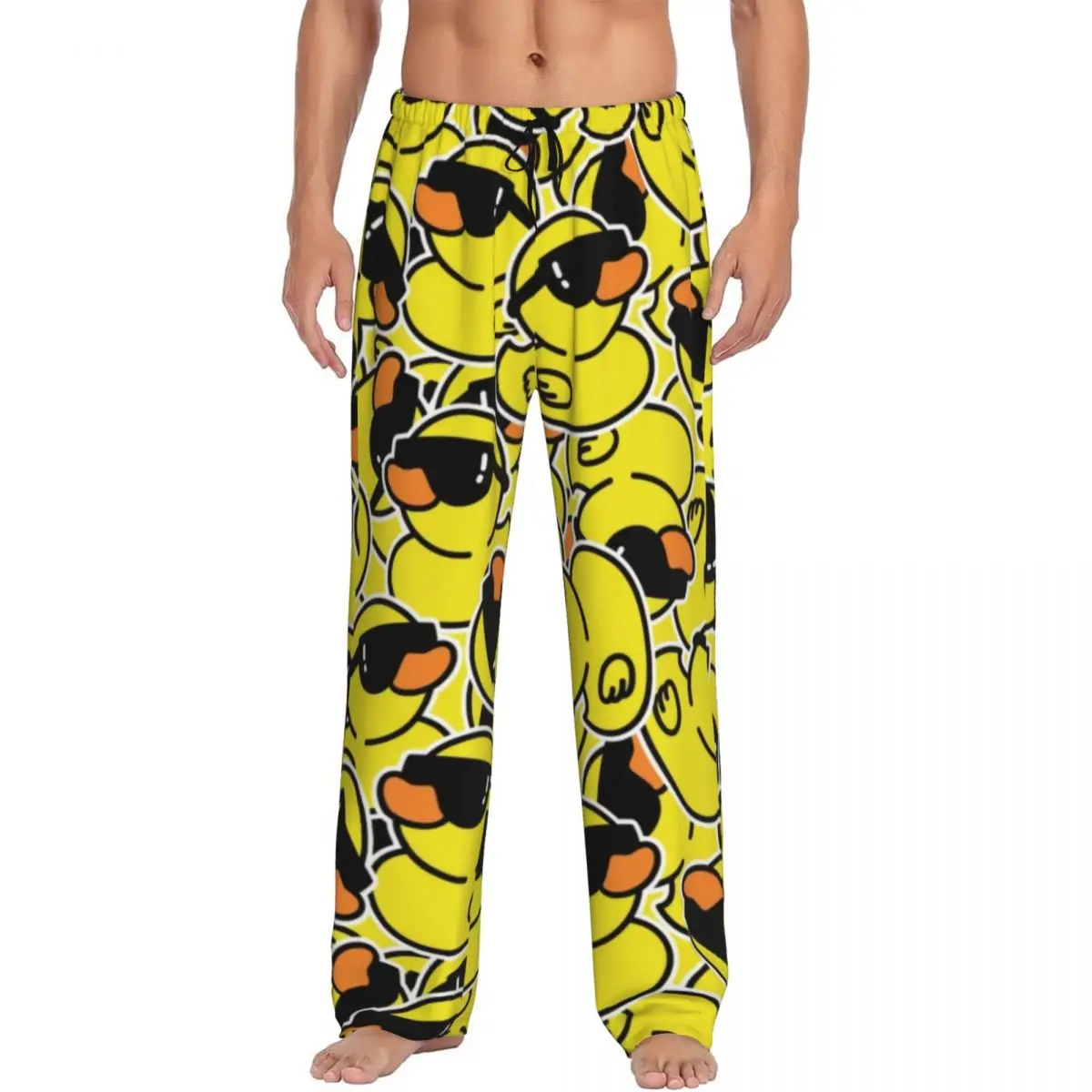 Custom Yellow Cartoon Animal Rubber Duck Pajama Pants Men's Lounge Sleep Drawstring Sleepwear Bottoms with Pockets