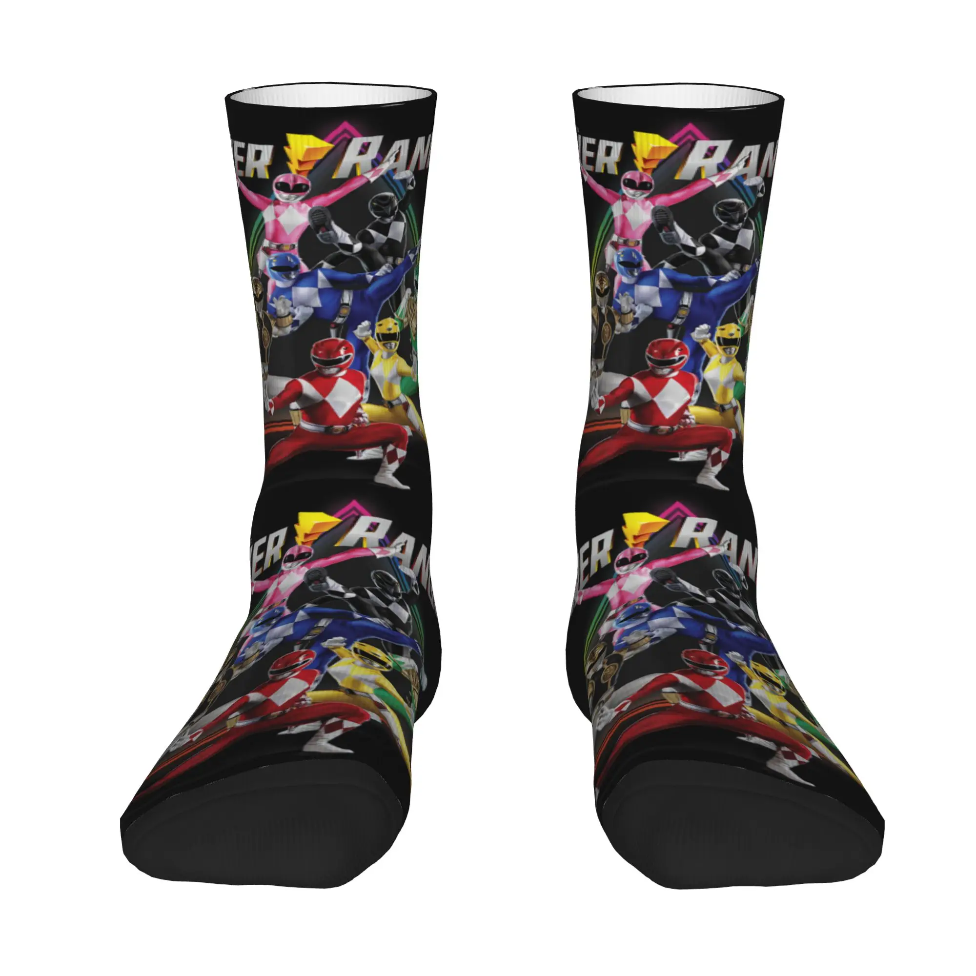 sports socks Power Rangers Rainbow Pyramid Retro Action Portrait Retro  Street Style Novelty Seamless Crew Crazy Sock