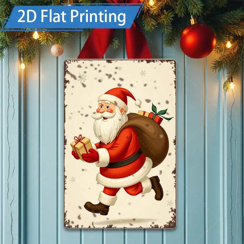 [2D FLAT] 1pc Metal Sign Christmas Santa Claus Metal Sign 2D Flat Print Decor