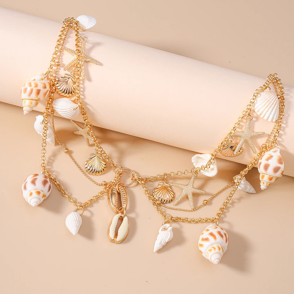 Aihua Sommer Strand Metall Seestern Muschel Shell Halskette Für Frau Mädchen Heißer Verkauf Boho Halskette Party Mode Jewerly Geschenke – Detail 2