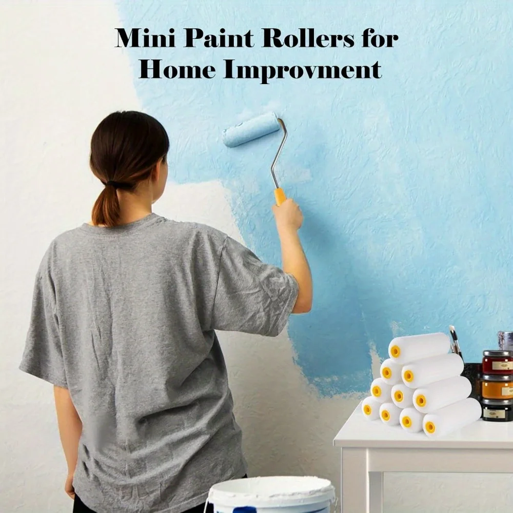 10 pcs ฟองน้ําลูกกลิ้งทาสีขนาดเล็กสีขาวทนทานโฟมลูกกลิ้งทาสีครอบคลุมเปลี่ยนลูกกลิ้งทาสี Nap Art ชุดภาพวาด