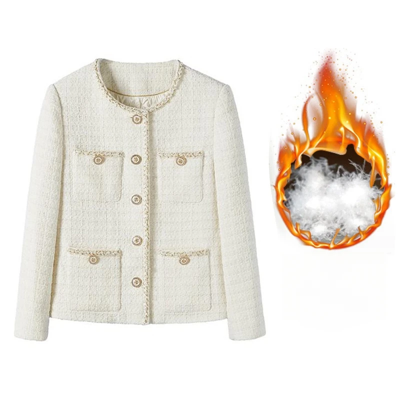 Manteau en tweed blanc pour femme, style coréen, doublure en duvet d'oie, mode automne et hiver, haute qualité, 90%, F239