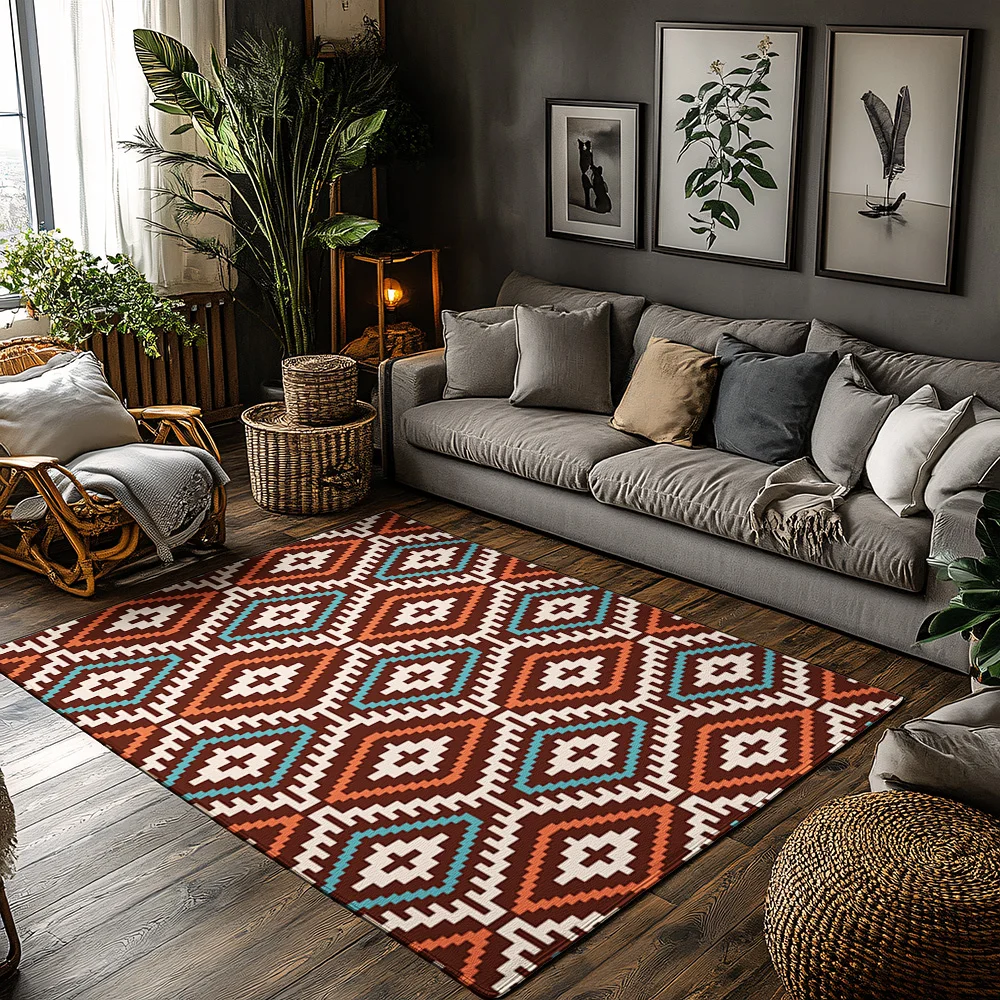 Stylish Southwestern Area Rug Non-Slip Doormat Indoor Outdoor Decor Bohemian Tribal Pattern Floor Mat Home Accent Vintage Rustic